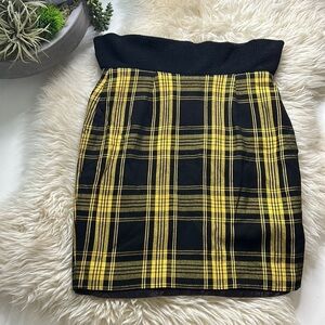 Vintage Joseph Vincent Plaid Yellow Black mini pencil skirt knit upper size 6